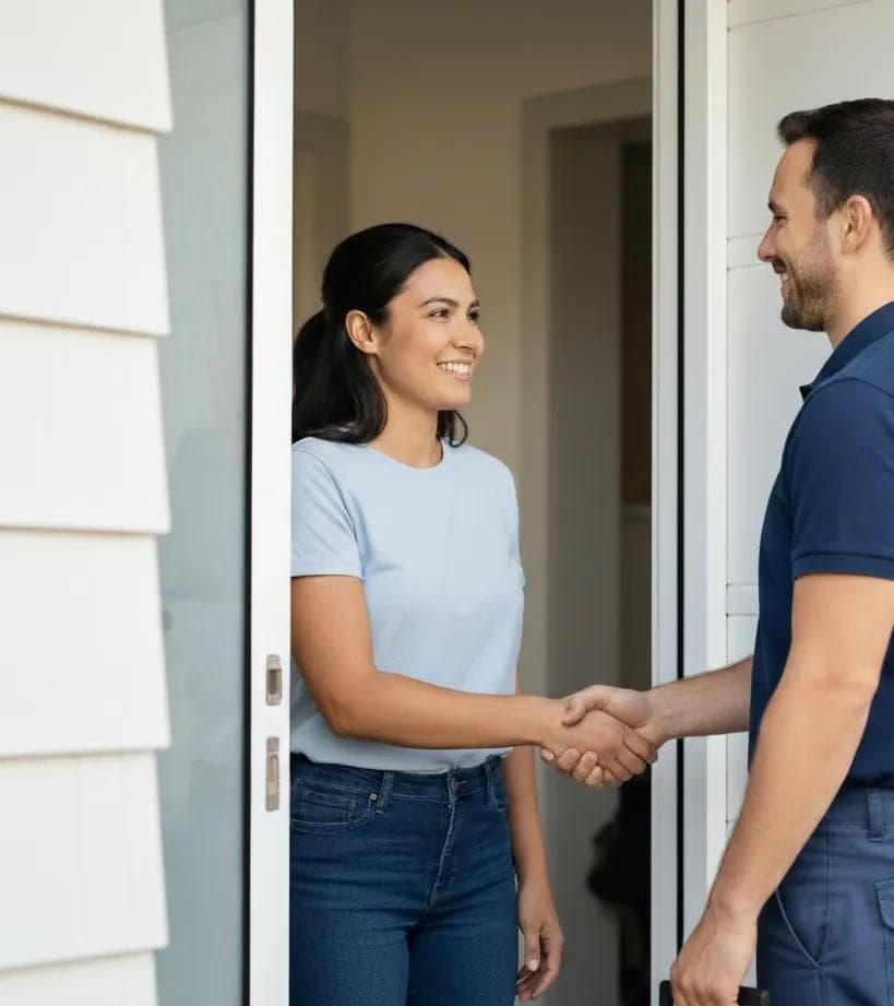 Professional handshake between plumber and client
